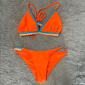 Vibrant Orange Bikini Set with Colorful Trim
